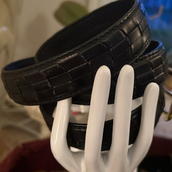 Men’s Black Braided Full Grain Leather Belt Solid Brass Buckle Size 38 - Picture 11 of 12